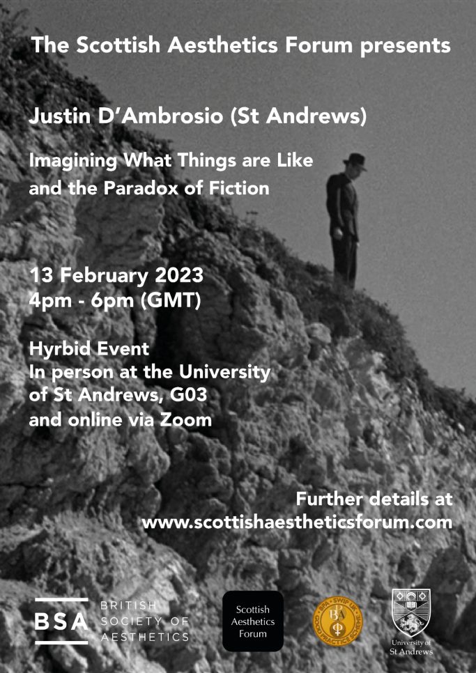 Poster for the Scottish Aesthetics Forum event featuring a figure on a rocky hillside.