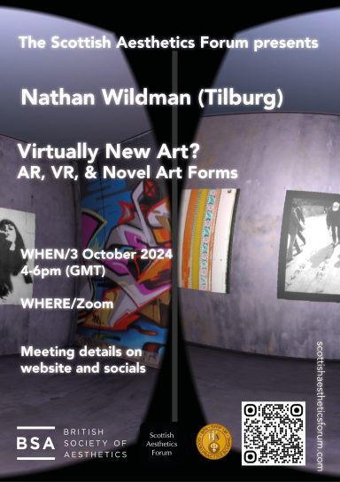 Poster for a forum featuring Nathan Wildman on AR, VR, and new art forms, with event details.