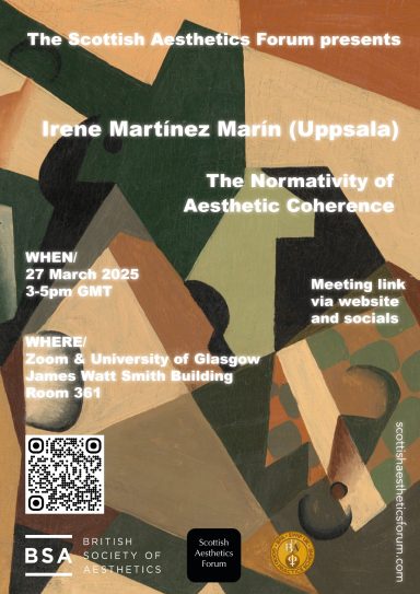 Event poster for a lecture by Irene Martinez Marin on aesthetic coherence at the University of Glasgow.
