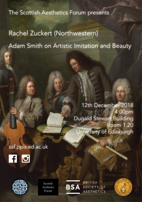 Poster for the Scottish Aesthetics Forum event featuring speakers and event details.