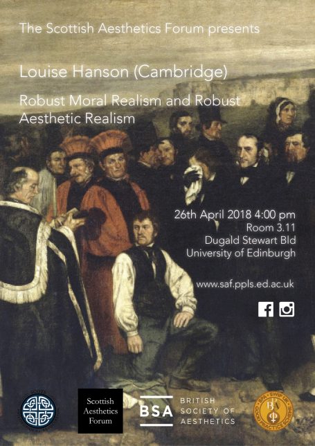 Event poster for a talk by Louise Hanson on aesthetic realism at the University of Edinburgh.