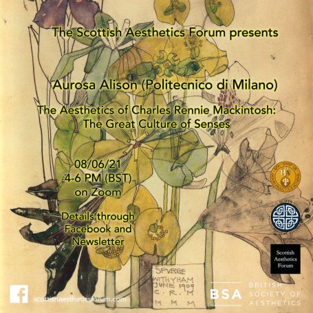 Event flyer for a talk on Charles Rennie Mackintosh at the Scottish Aesthetics Forum.