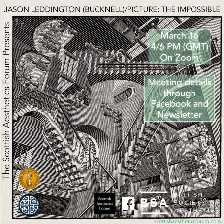 Poster for a virtual meeting featuring a labyrinthine staircase design, with event details.